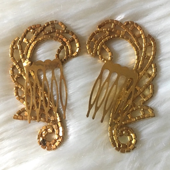 Gold Rhinestone Comb Set Ornate Hair Accessories - Picture 4 of 6